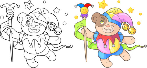 Cartoon teddy bear Jester coloring book