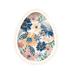 Easter vector card template. Egg made of flowers. Spring cute background.