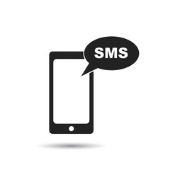 Smartphone with sms message icon. Flat vector illustration. Mobile phone sign symbol with shadow on white background.