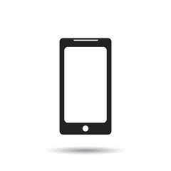 Smartphone icon. Flat vector illustration. Mobile phone sign symbol with shadow on white background.