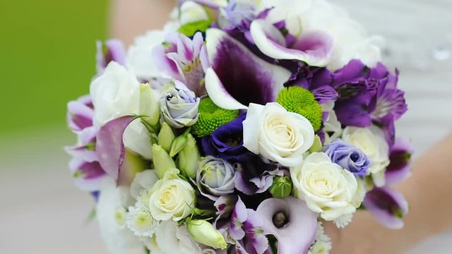 bride is holding a beautiful wedding bouquet