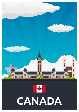 Travel to Canada. America. Vector flat illustration.