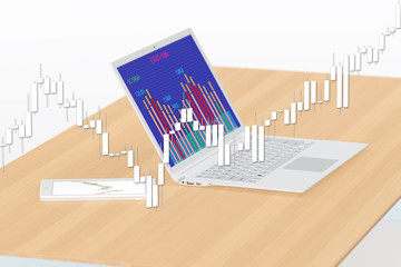 Stock chart on the background of the laptop and tablet computer