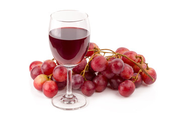 fresh red grapes  and glasses of red wine isolated on white background