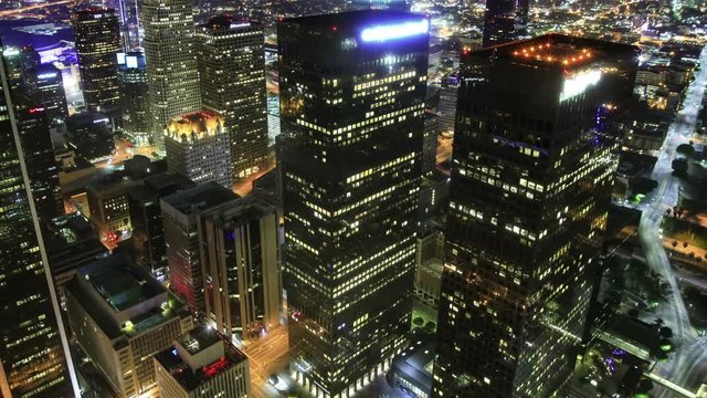 Los Angeles Downtown Aerial Time Lapse 05 Night Cityscape Traffic