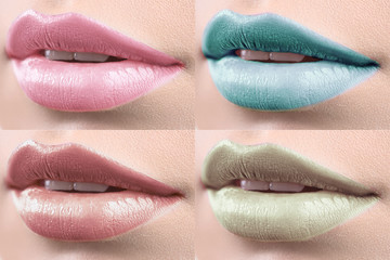 Collage of female lips covered in lipstick