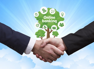 Technology, the Internet, business and network concept. Businessmen shake hands: Online banking