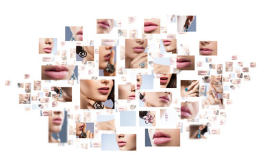 Collage of sexy female lips with colorful lipstick 