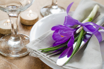 Table Setting With Fresh Flower and Candles.