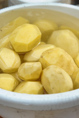 Peeled potatoes in a bucket