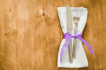 Festive Table Setting With Napkin and Cutlery.