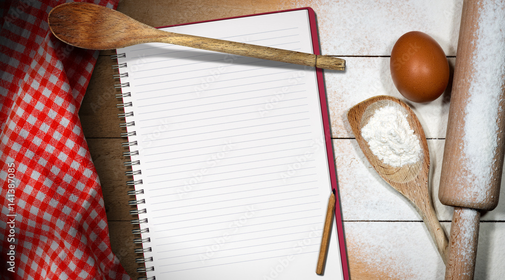 Aufkleber baking background with empty notebook