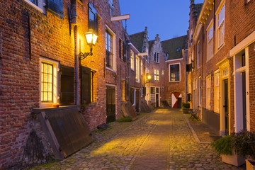 Historic alley in Middelburg, The Netherlands at night