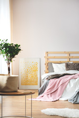 Plant and poster in bedroom