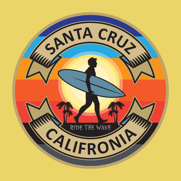 Abstract surfer stamp or sign text Santa Cruz, California
