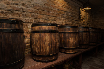 barrels in the wine cellar