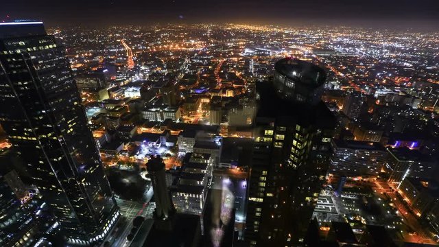 Los Angeles Downtown Aerial Time Lapse 11 Night Cityscape Traffic