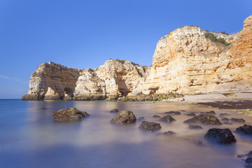 Long exposure at the cliffs in Marinha beach, Algarve Portugal