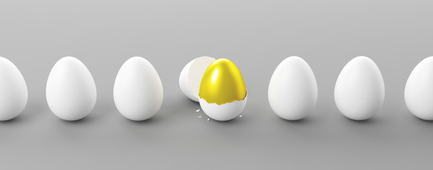 Fototapeta Uovo dorato tra uova bianche obraz