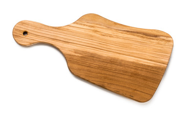 Cutting board. Olive wooden board isolated on white background. Top view.