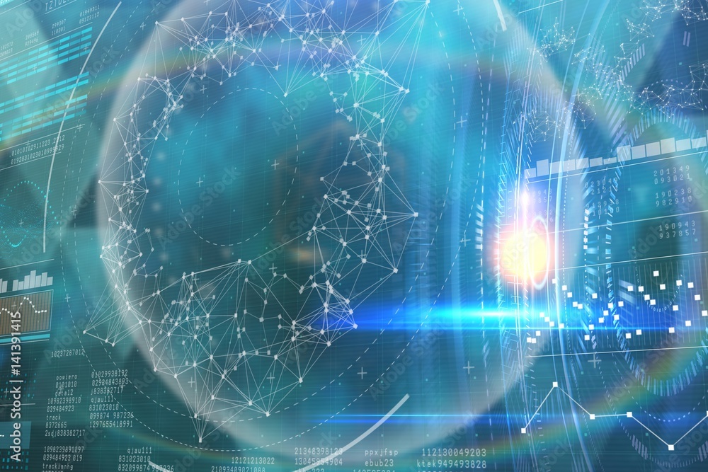 Poster composite image of futuristic black background with circles 3d