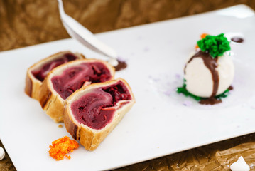 cherry strudel with ice cream