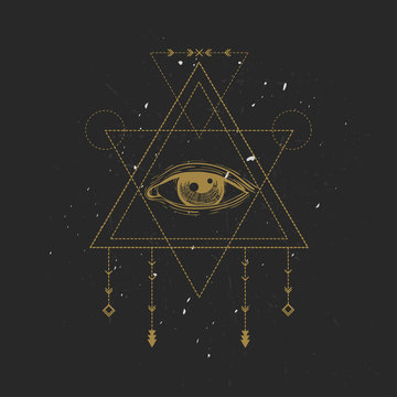 All seeing eye symbol and sacred geometry