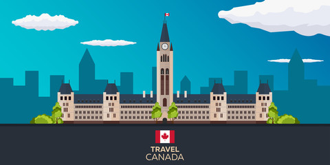 Travel to Canada. America. Vector flat illustration.