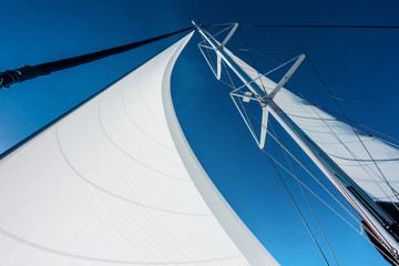 Fototapeta premium Sailing yacht catamaran sailing in the sea. Sailboat. Sailing.