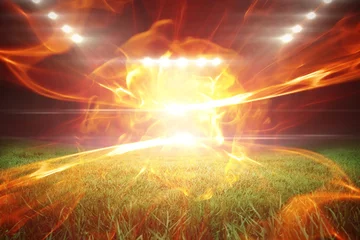 Verduisterende gordijnen Vlam Samengesteld beeld van bal van vuur 3d