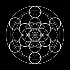 sacred geometry symbol. Metatrons cube on black background vector illustration