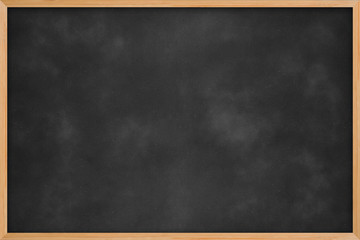 Chalkboard blackboard with frame. Black chalk board texture empty blank with chalk traces and...
