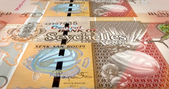 Banknotes of five hundred rupees of the Seychelles Island, cash money, loop