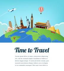 Obraz premium Travel composition with famous world landmarks. Travel and Tourism. Vector.