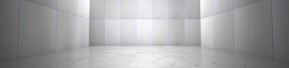 Empty Room With Marble Floor and Metallic Wall Panels