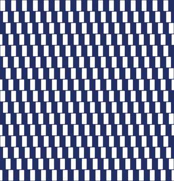 Pattern with cafe wall optical illusion. Tile. Seamless in all directions. Geometrical illusion. Lines formed by white rectangles appear to be sloped. Isolated illustration on blue background. Vector.