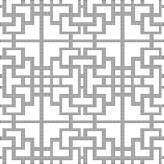 Halftone round black seamless background spiral square cross geometry