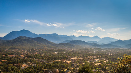 view on the top of Phusi mountain and blue sky at Luang Prabang, Laos