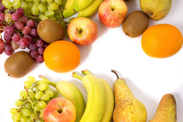 fruits grape orange kiwi banana apple pear