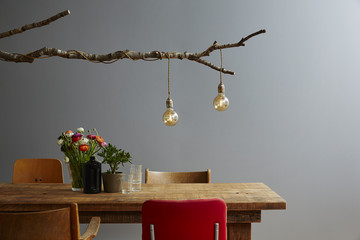 table decoration wood and flowers design lamp