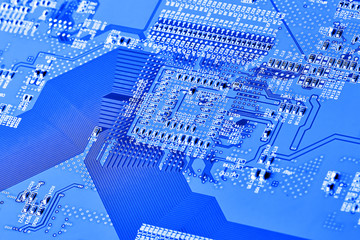 Electronic circuit board close up.