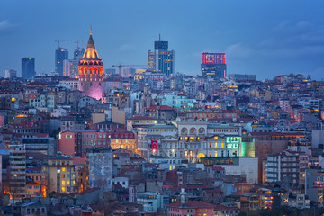 Beyoglu district historic architecture and Galata tower medieval landmark in Istanbul, Turkey