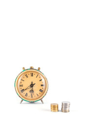 Fototapeta na wymiar Clock with coins isolated