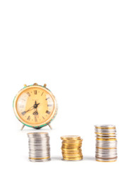 Clock with coins isolated