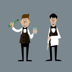 the bartender and the waiter isolated for design illustrations. Vector
