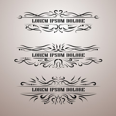Vintage decor elements vector set. Wicker lines calligraphic elegant ornament. Restaurant Menu, Quotes, Greeting cards, Certificate and other.