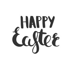 Happy Easter - hand drawn vector lettering. Easter greetings hand drawn in calligraphy isolated on white.