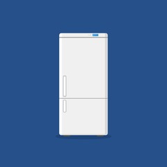 Household appliances fridge isolated on blue background. Electronic device refrigerator. Home appliance freezer vector illustration.