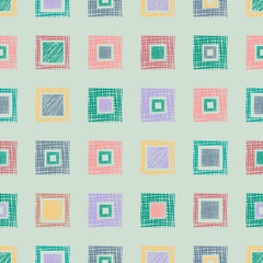 Seamless vector geometrical pattern with rhombus, squares. endless background with hand drawn textured geometric figures. Pastel Graphic illustration Template for wrapping, web backgrounds, wallpaper