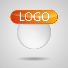 Vector illustration of logo in the form of glass, transparent circle with sign and place for text. Use in design